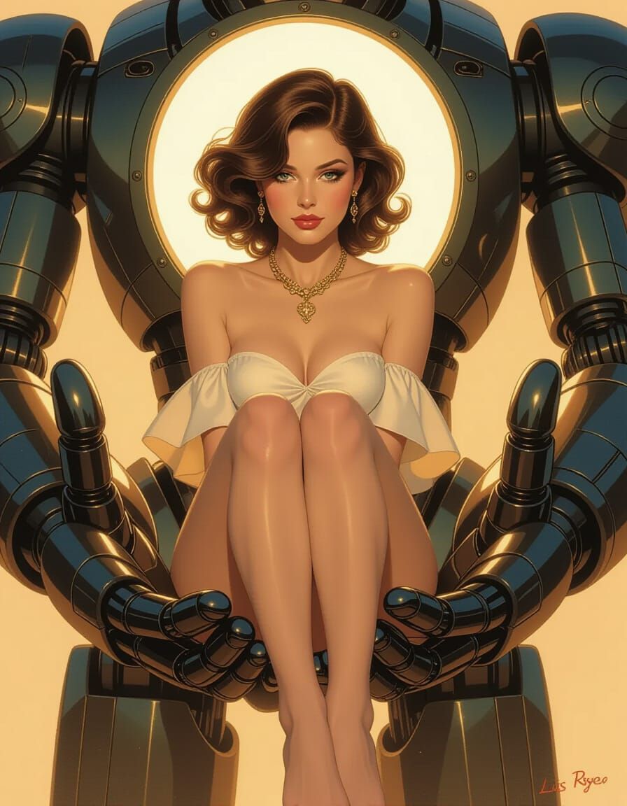 Robot's Palm: Hyper-Realistic Retro-Futurism Pin-Up