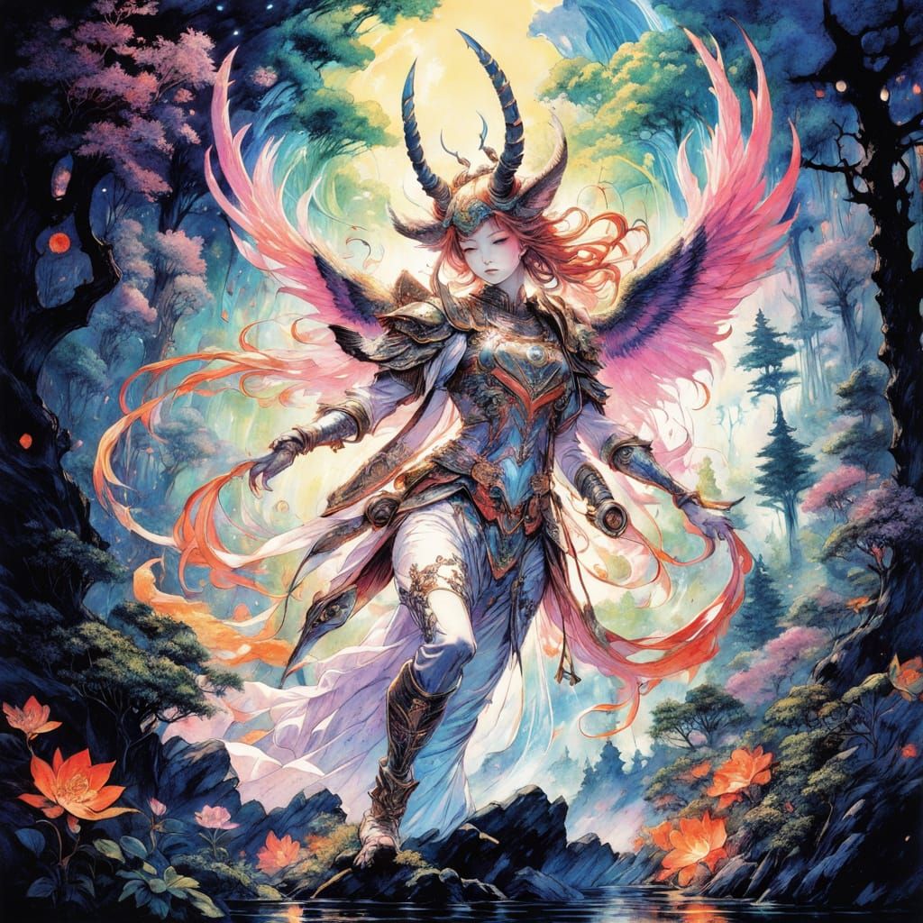 Celestial Cryptid in Enchanting Forest, Manga Splash Art Sty...