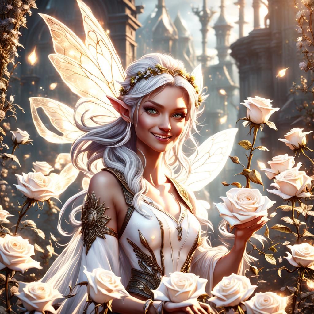 Fairy Creates White Roses: Fantasy Concept Art