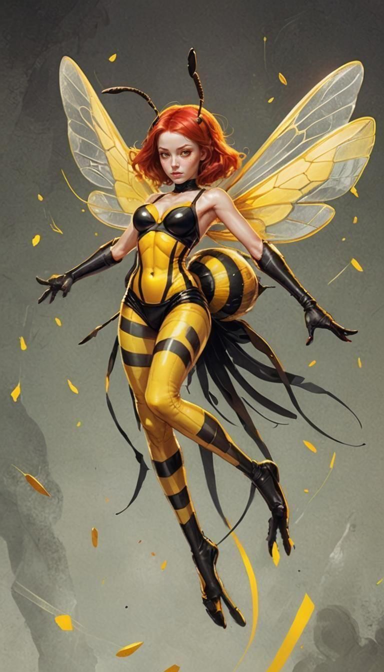 Woman Turns Into Bee in Flight: Photorealistic Fantasy