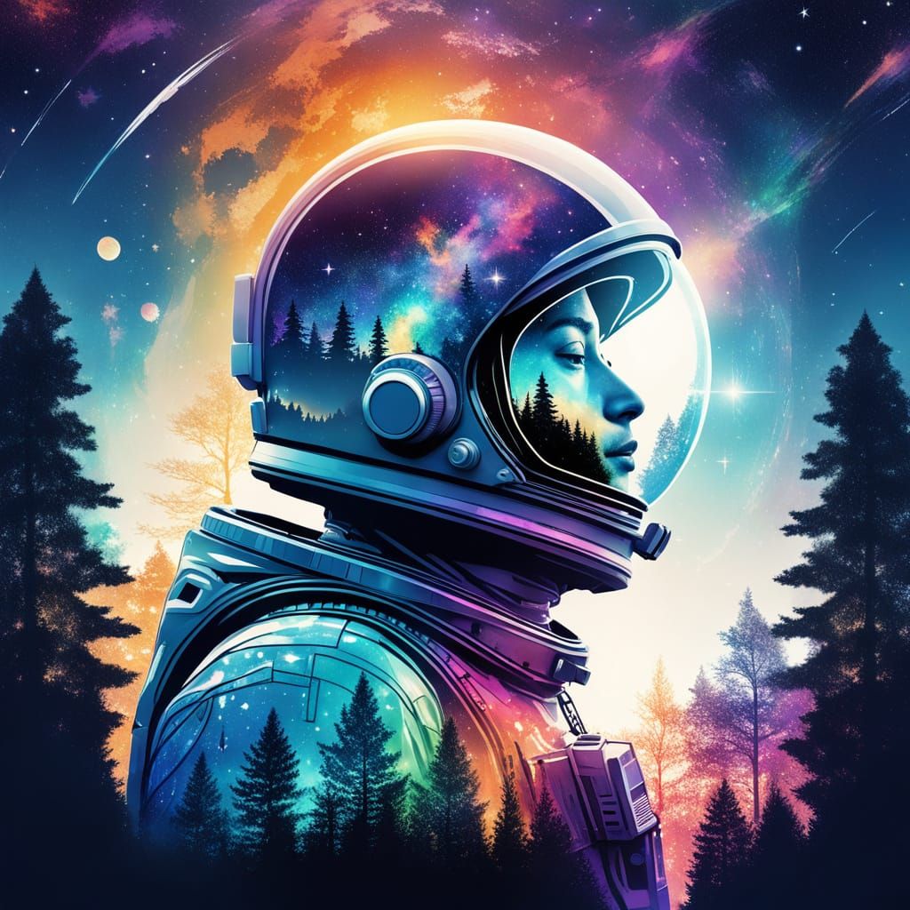 Surreal Astronaut in Vibrant Galaxy Landscape