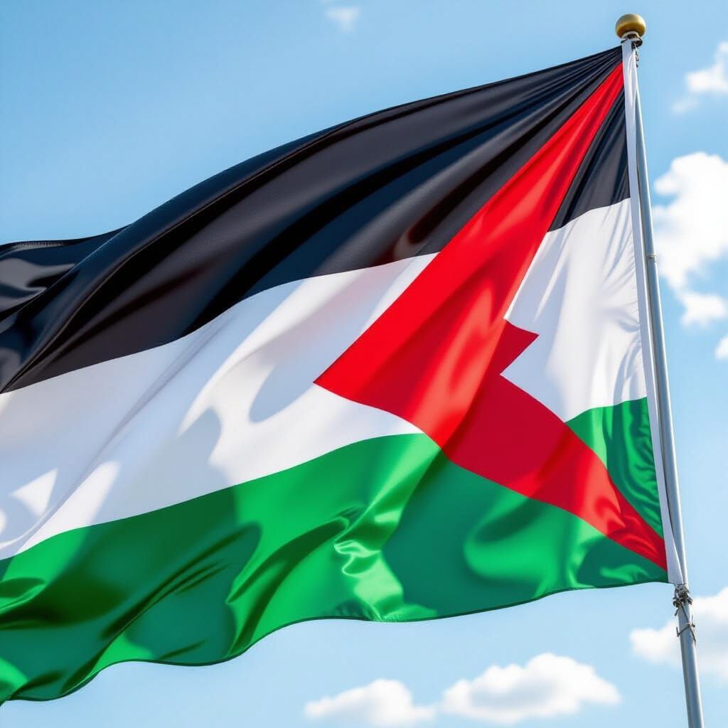 Palestinian Flag Waving in Sunlight, Photorealistic Detail