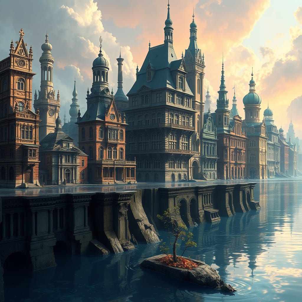 Surreal Cityscape Emerging from the Deluge