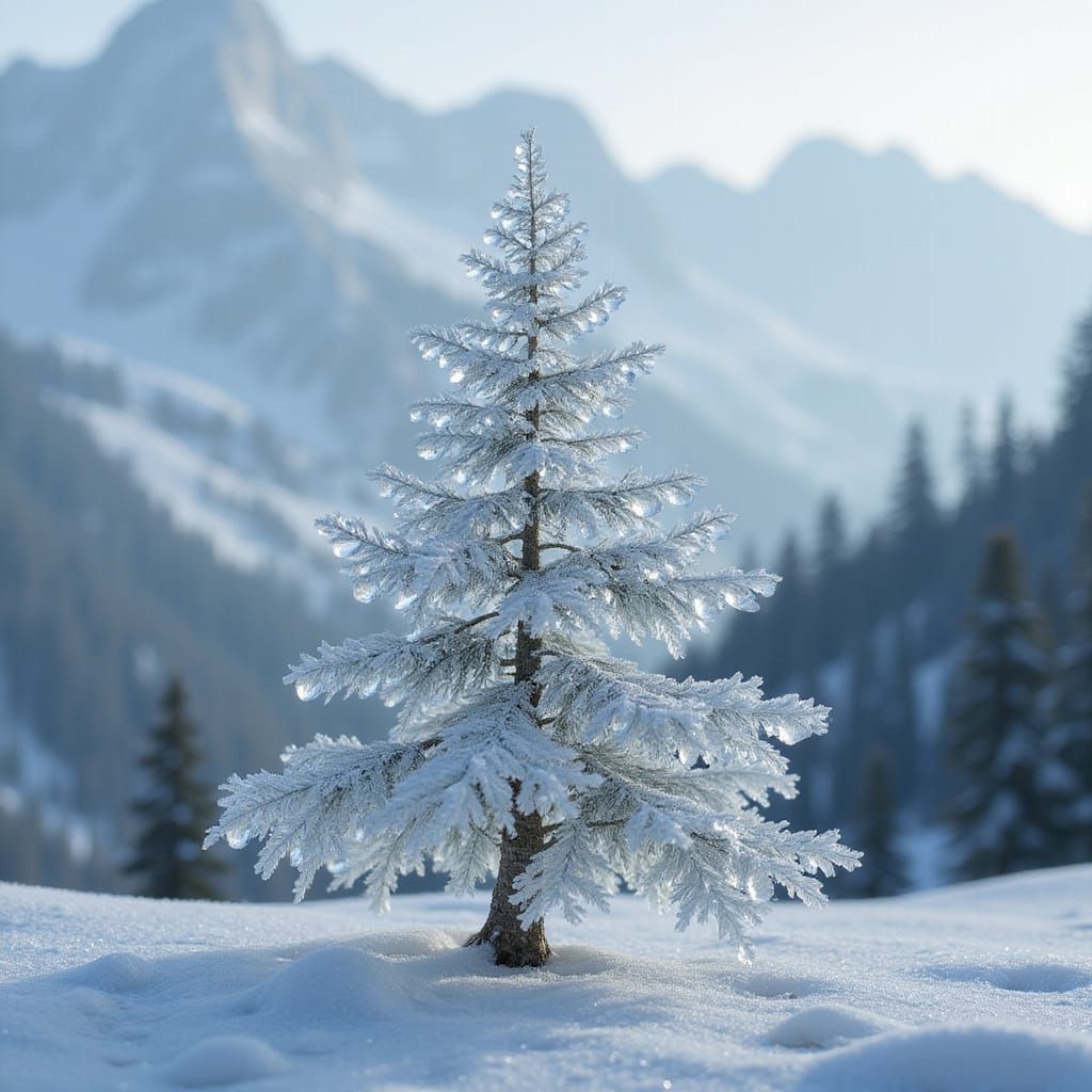 Crystal Pine Tree in Whimsical, Ethereal Light