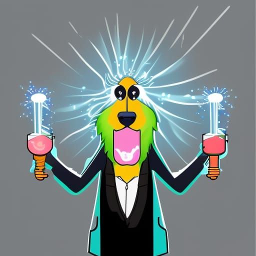 Mongoose as mad scientist with lightning rays coming from hi...