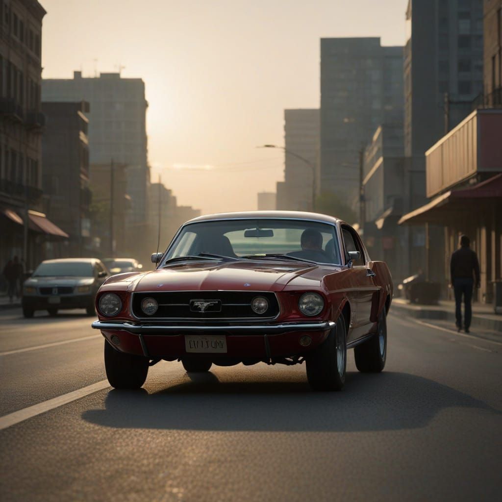 Speeding Red Ford Mustang in Epic Cinematic Style