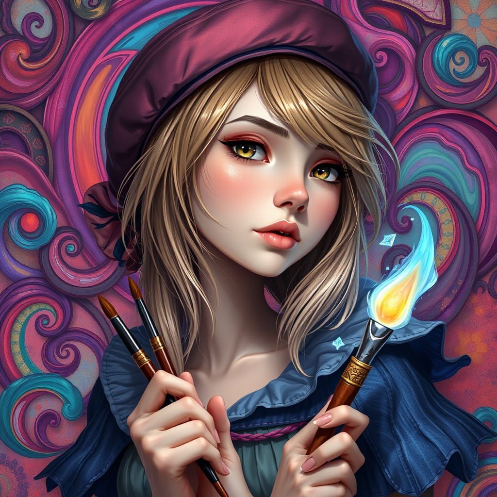 Fantasy Realism Portrait of Lily with Magical Paintbrush