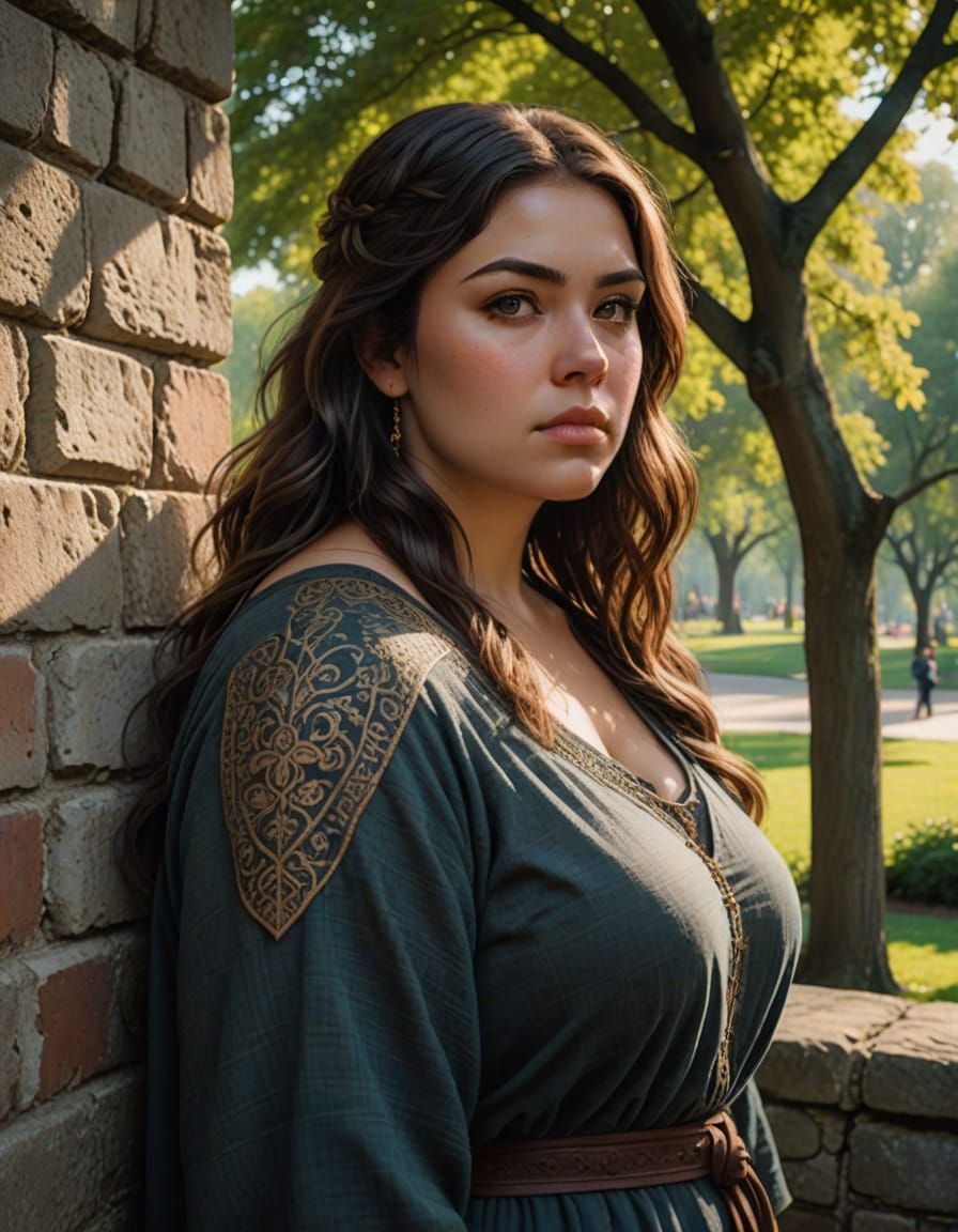 Serene City Park Morning Scene with a Gentle Giant