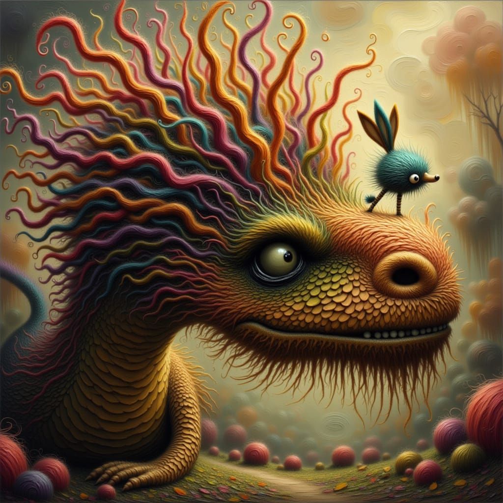 Dragon's Fiery Breath Meets Tiny Rainbow Creature