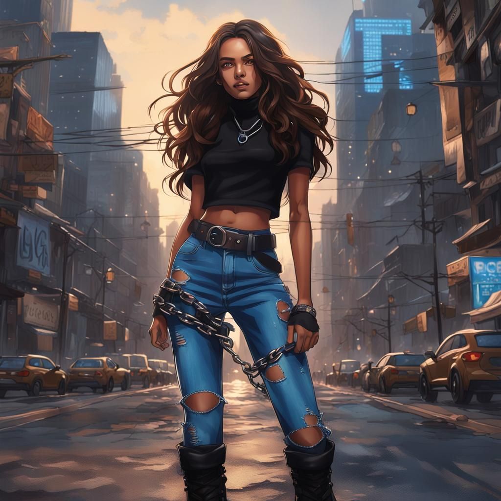 Girl in Cityscape, Hyperdetailed Concept Art
