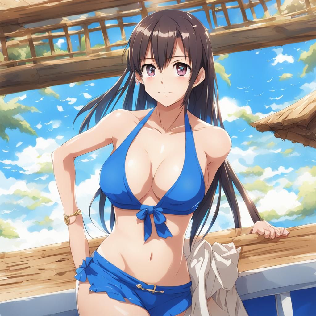 Anime Style Girl in Blue Bikini