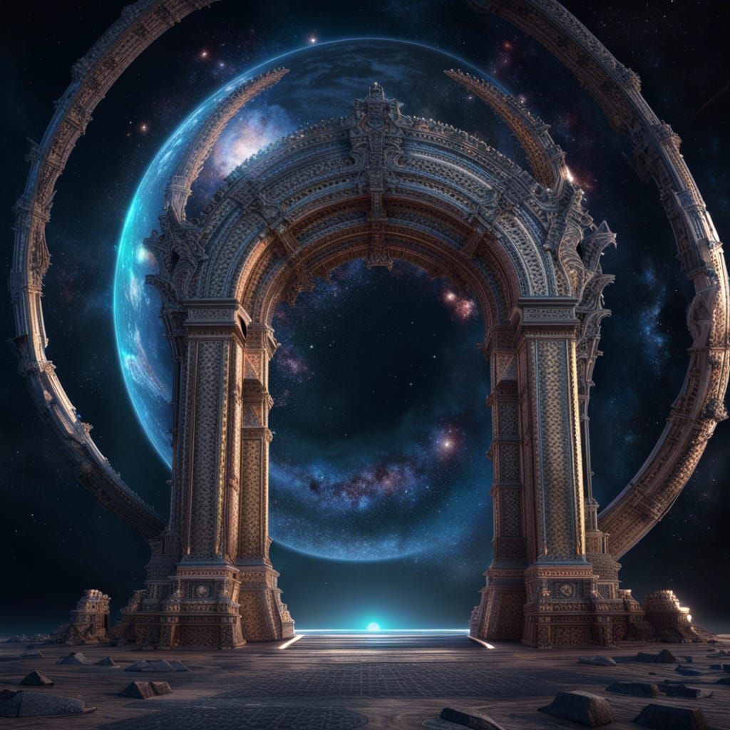 Celestial Gateway: Holographic 3D Render of Forgotten World