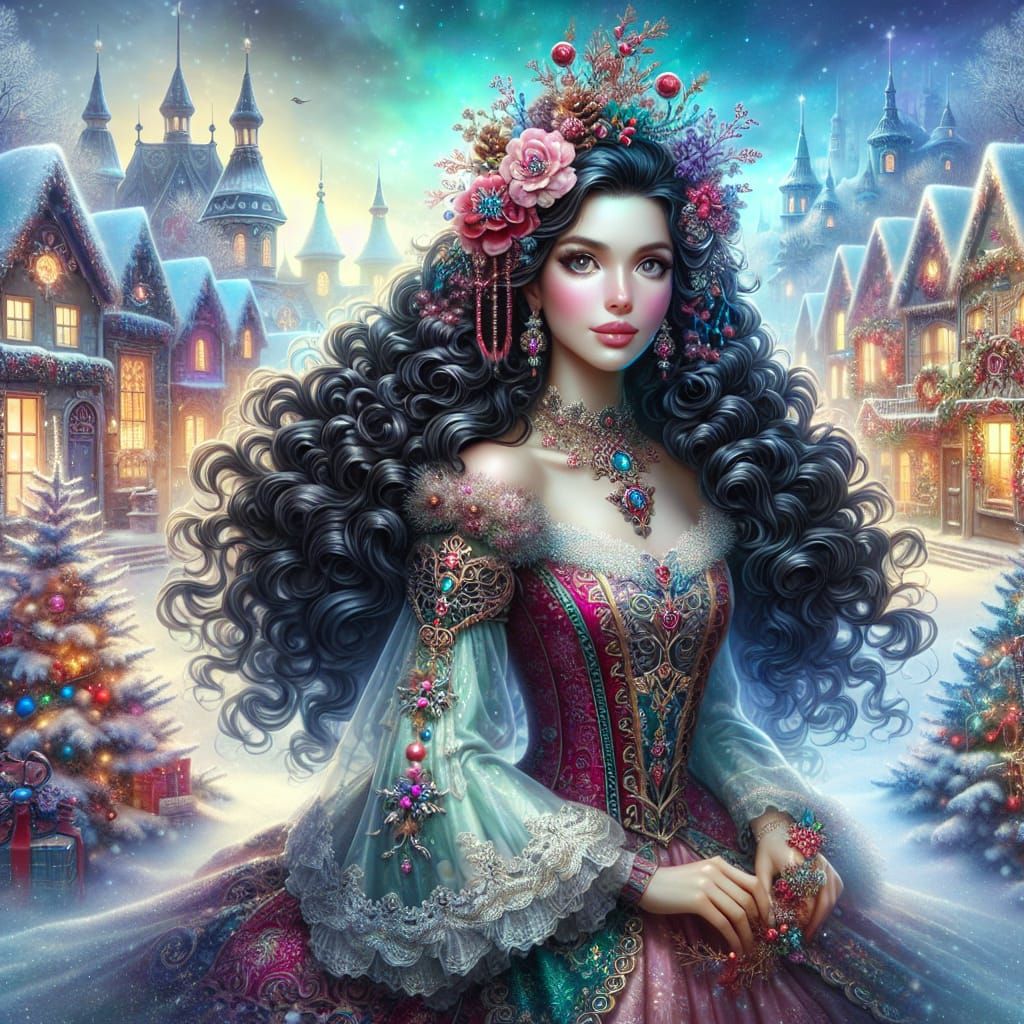Regal Christmas Fantasy in Whimsical Style