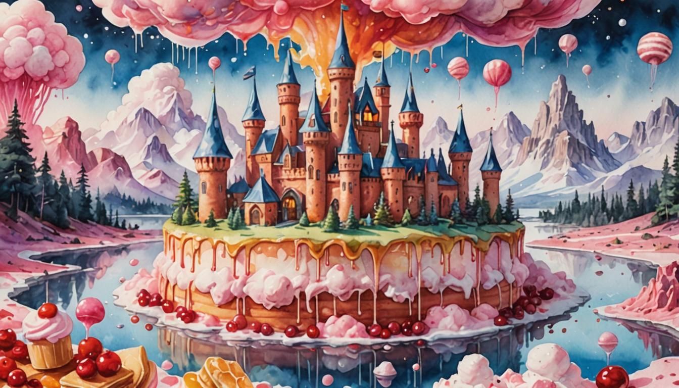 Edible Landscape with Sugar Cube Castle: Watercolour Paintin...