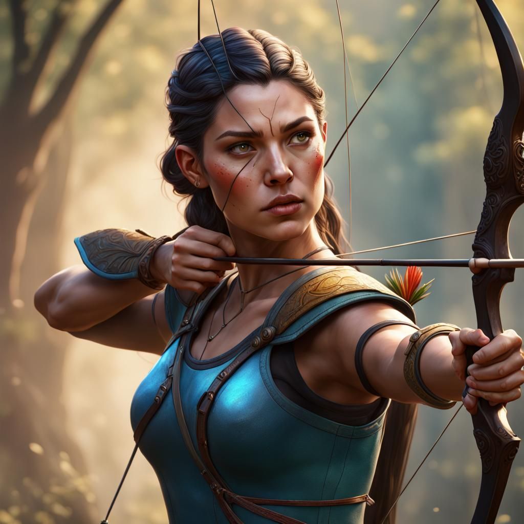 Fantasy Female Archer in Hyperrealistic Splash Art