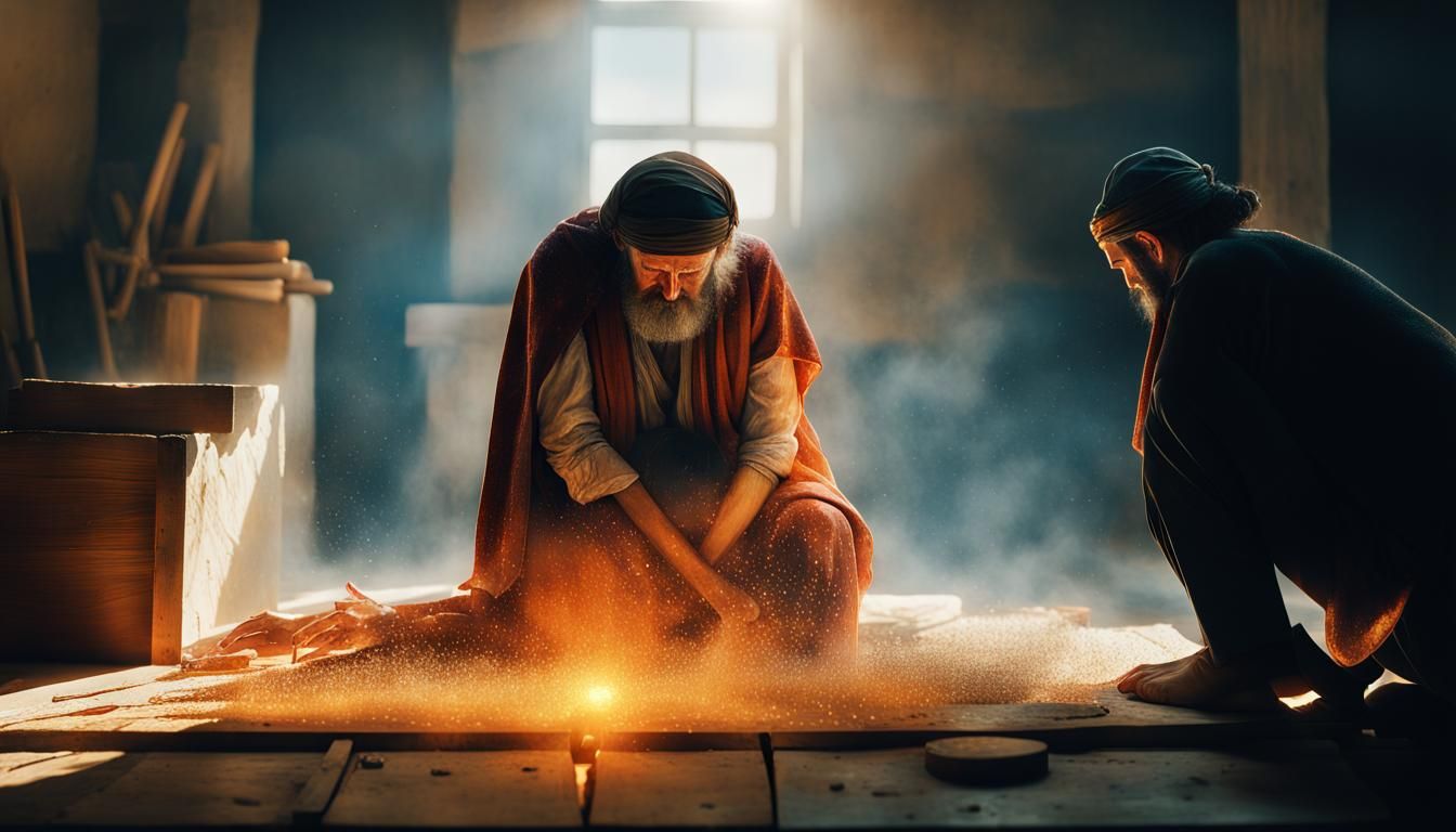 Biblical Scene: Carpenter and Weeping Woman