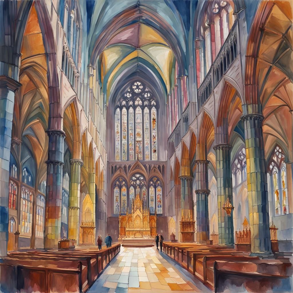 York Cathedral Stained Glass in Impressionist Gouache