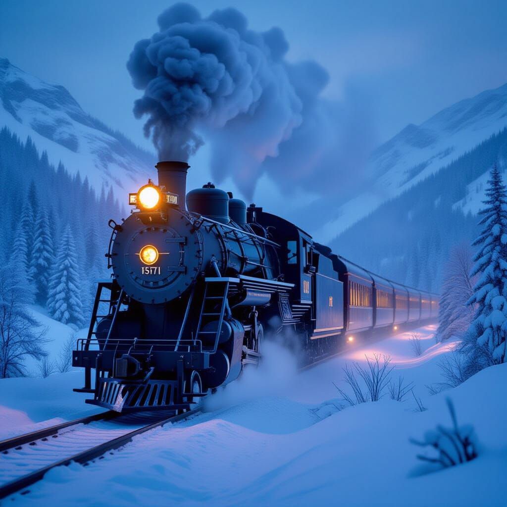 Frosty Steam Train Journey Through Winter Blizzard