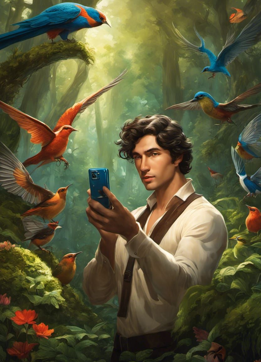 Handsome man taking a selfie with magical forest creatures -2636 ....... God Is Available. He Loves You...Do You Want He...