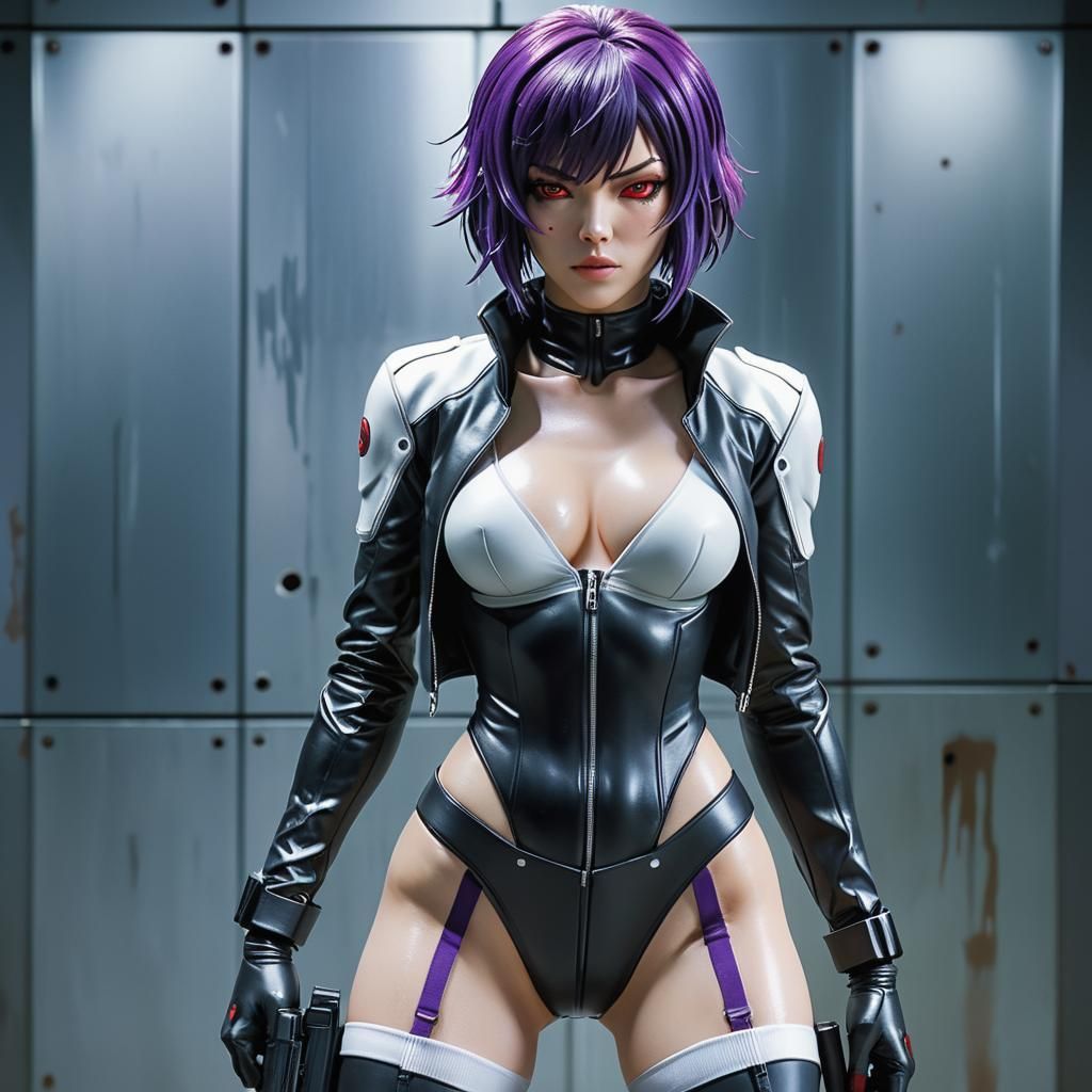 Motoko Kusanagi with Seburo M5 Pistol, Hyperrealistic Art