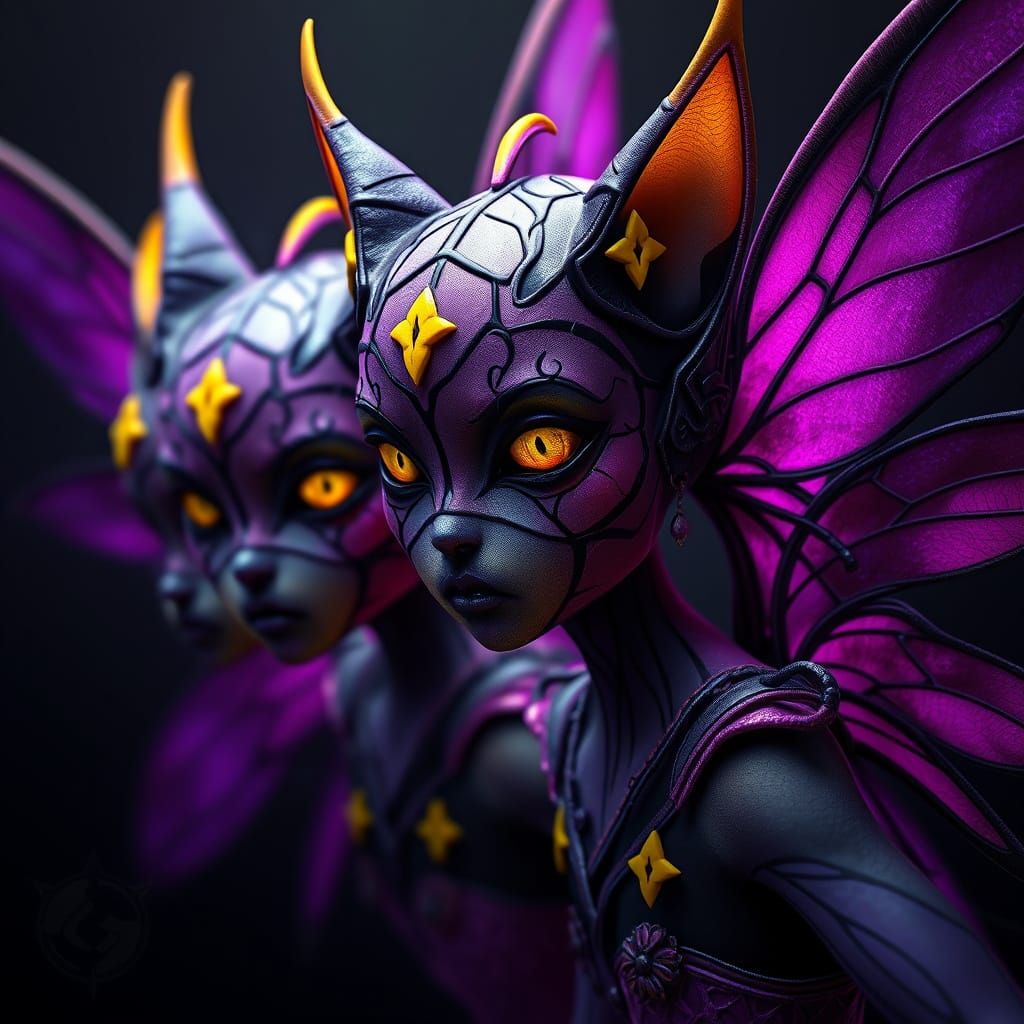 Dark Fairy Heads in Ornate Digital Art Style
