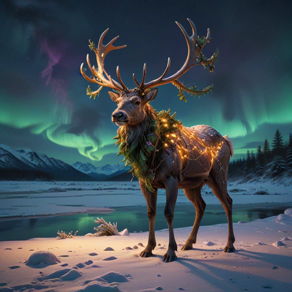 Majestic Reindeer in Winter Wonderland Scene