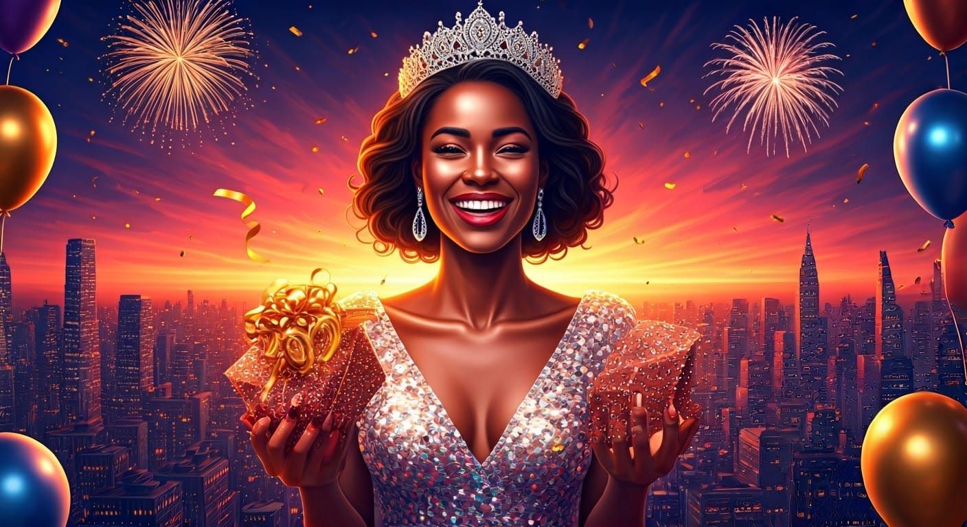 Joyful New Year Celebration with Gift Box