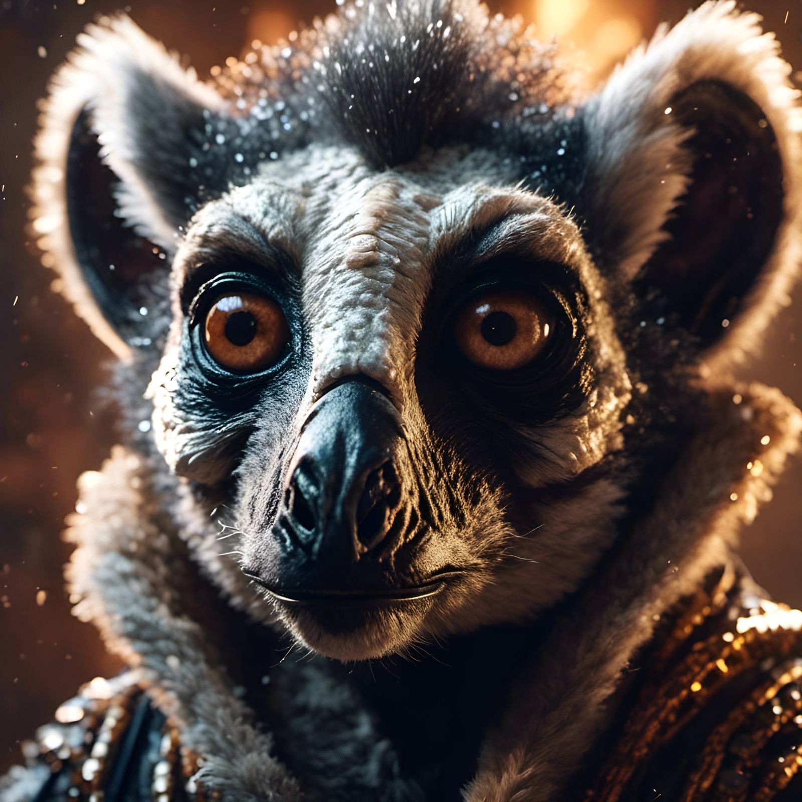 Ring-tailed Lemur Portrait in Hooded Tunic