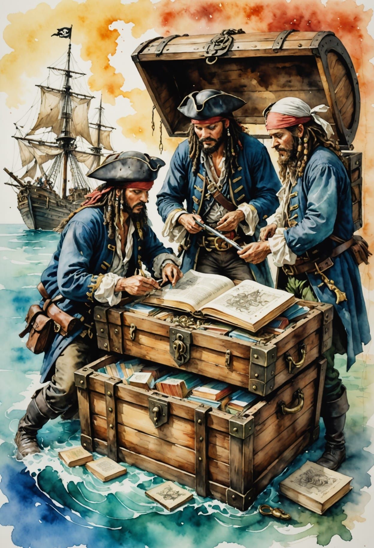 Pirates Discover Literary Treasure: Watercolor Sketch