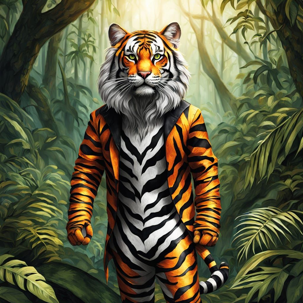Tiny Cat in Tiger Costume Digital Painting