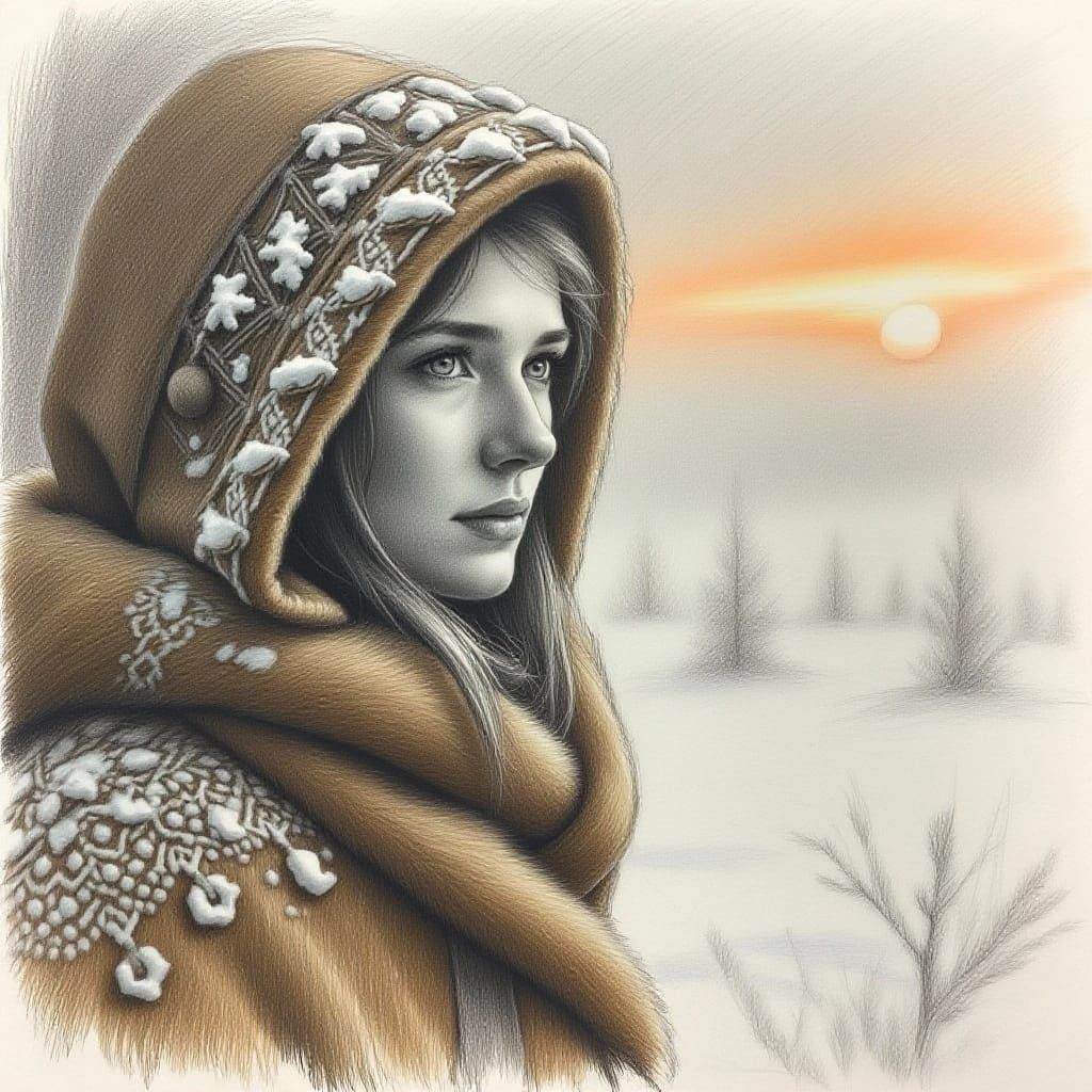 Woman's Warm Heart in Colored Charcoal Style