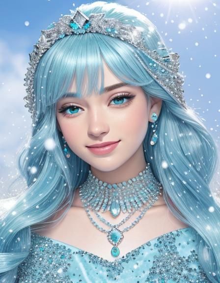 Snowing on Aquamarine Necklace: Ultra Realistic Macro Photo