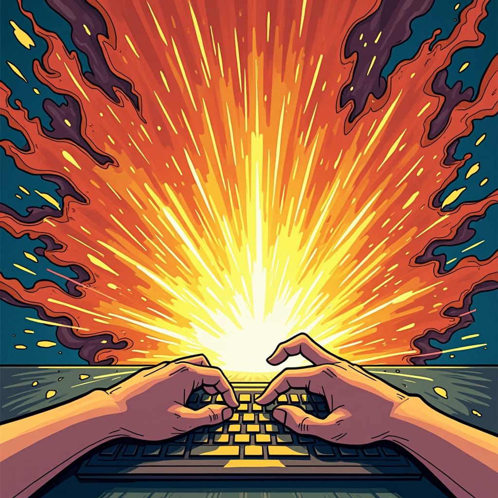 Dynamic Writer Illustration in Comic Book Style