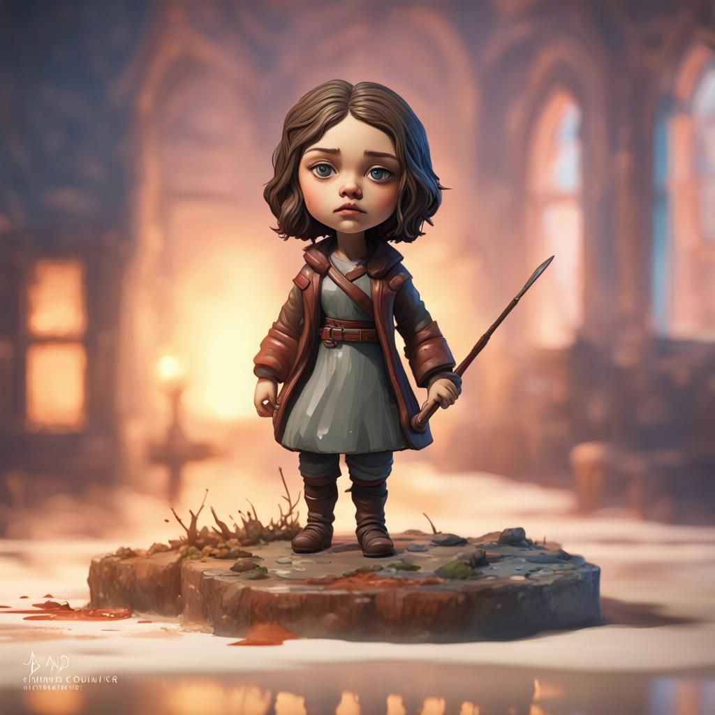 Arya Stark Bobblehead Toy in Watercolor Style