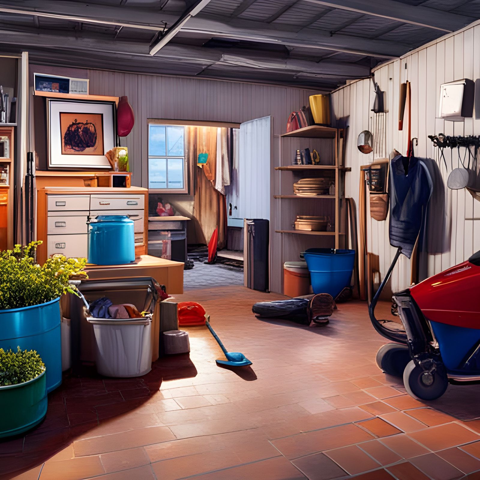 Garage Overflowing with Gardening Tools