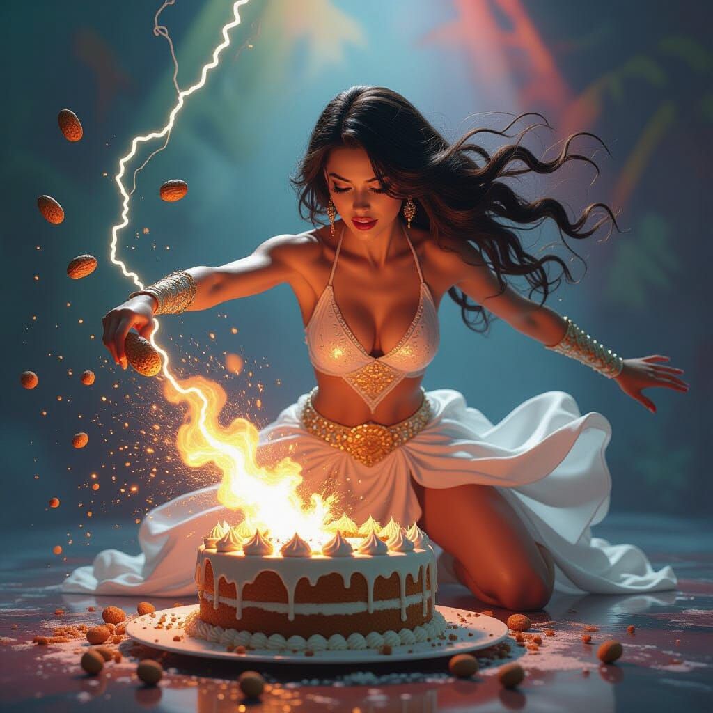 Exploding Cake Peanut Throw in Hyperrealistic Splash Art