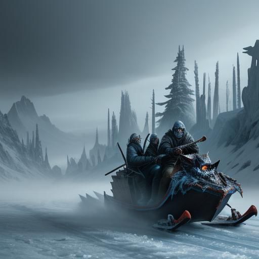 Icy Zombie Sled Ride in Dark Fantasy Style