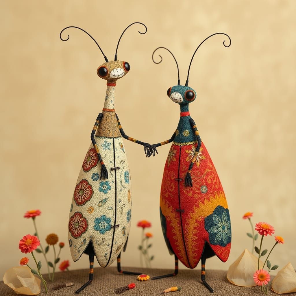 Whimsical Abstract Bugs in Artistic Textile Print