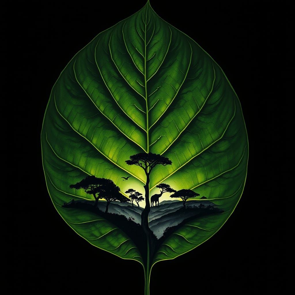 African Nightscapes Hidden Within a Giant Green Leaf
