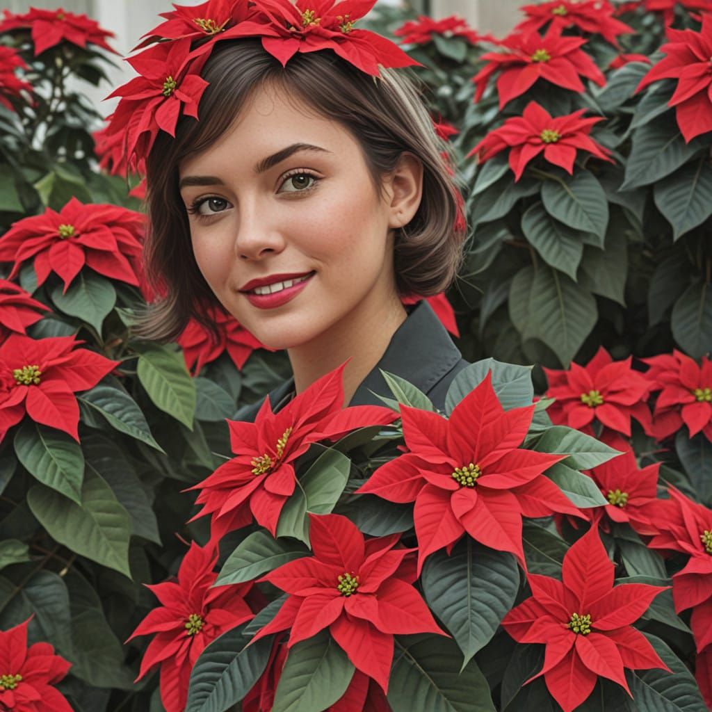 Vibrant Poinsettia Blooms in Whimsical Style