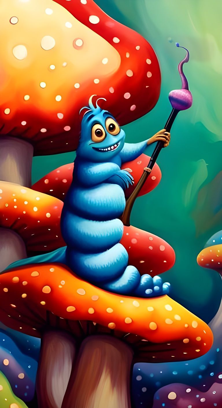 Cute Caterpillar Smoking Hookah in Wonderland