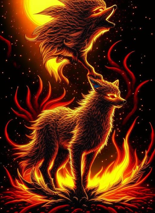 Wolf Elemental Digital Art in an Intricate Style