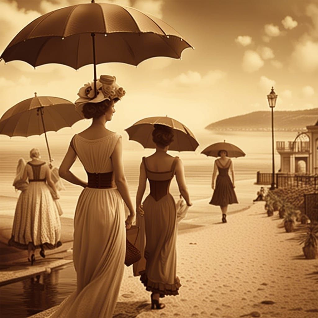 19th Century Seaside Resort Sepia Postcard