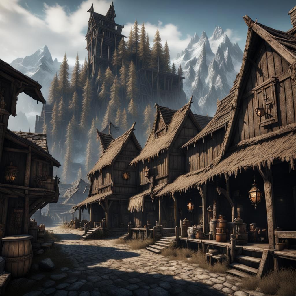 Skyrim's Riften: Detailed Matte Painting in Unreal Engine