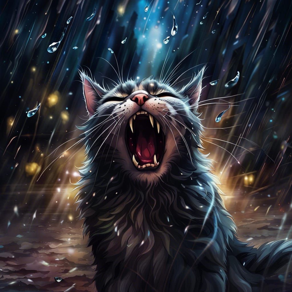 Screaming Kitten Crying Tears in Anime Art