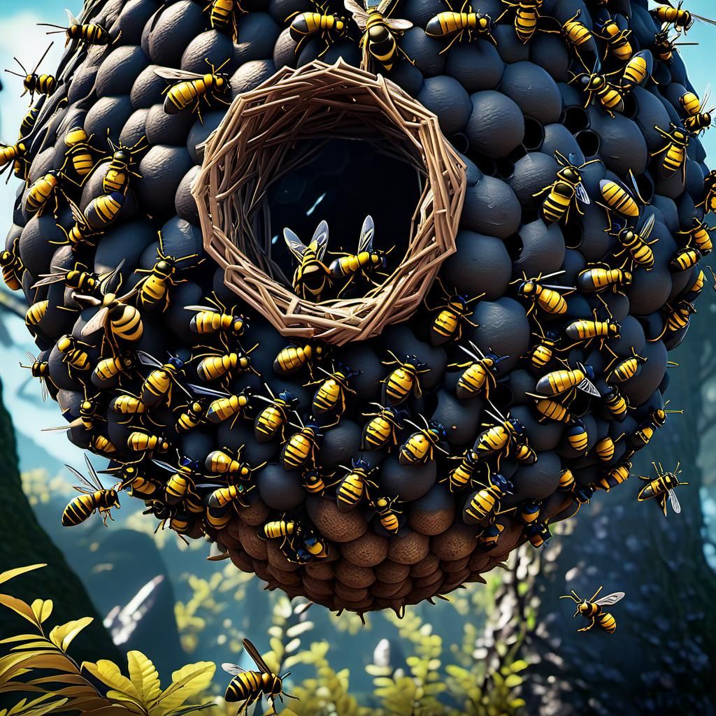 Surreal Giant Wasp Nest in Heroic Fantasy Style