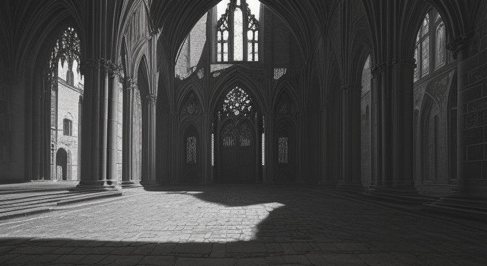 Late Gothic City Gate in Hyperdetailed Charcoal Drawing Styl...