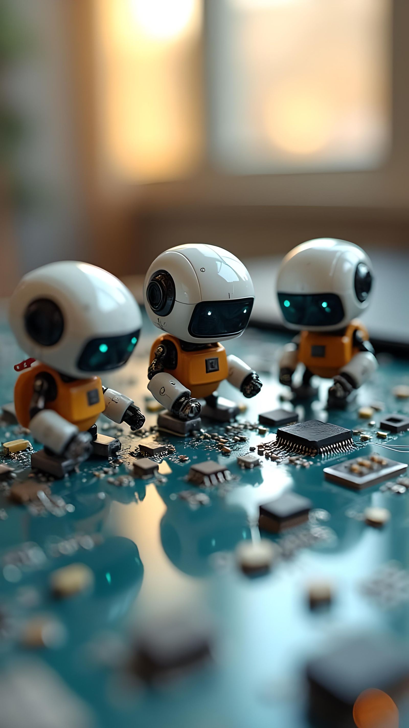 Tiny Robots Assemble Circuit Board: Professional Photography