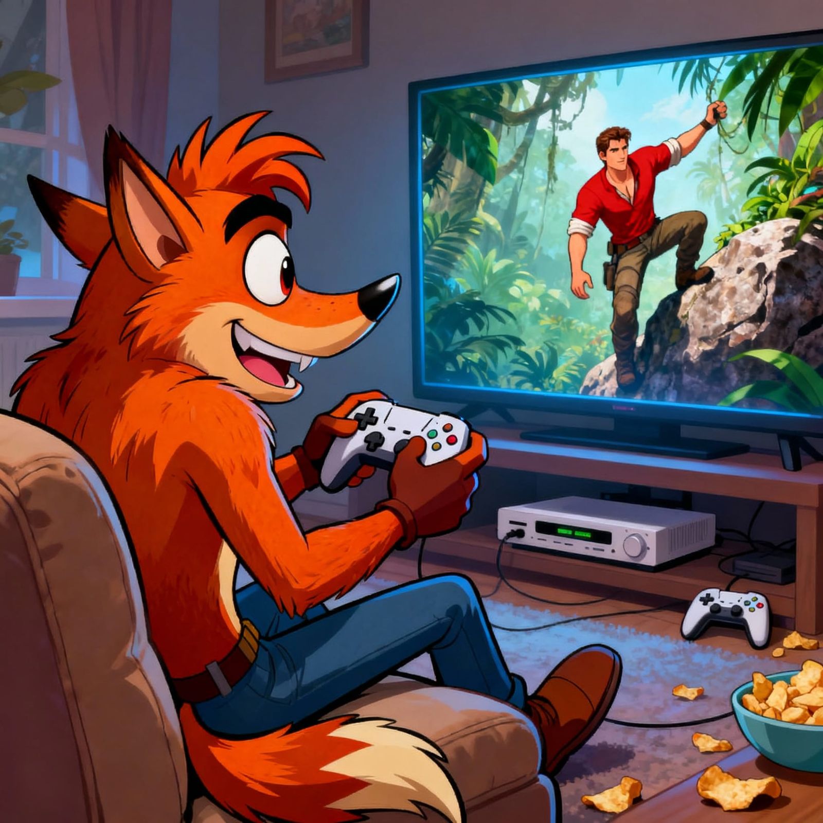 Crash Bandicoot Plays Uncharted in Cartoon Style
