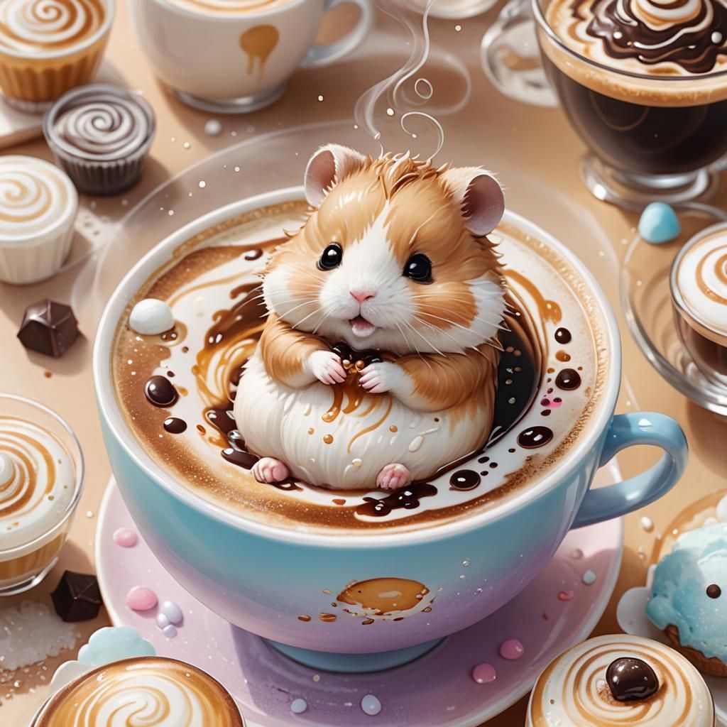 Mochi Hamster Latte: Kawaii Fantasy Illustration
